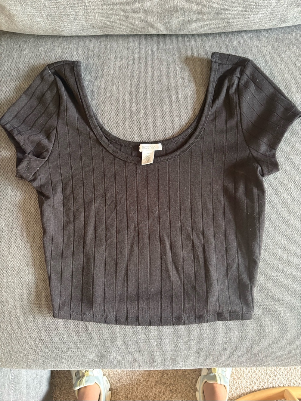 Black Ribbed Scoop Neck Crop Top